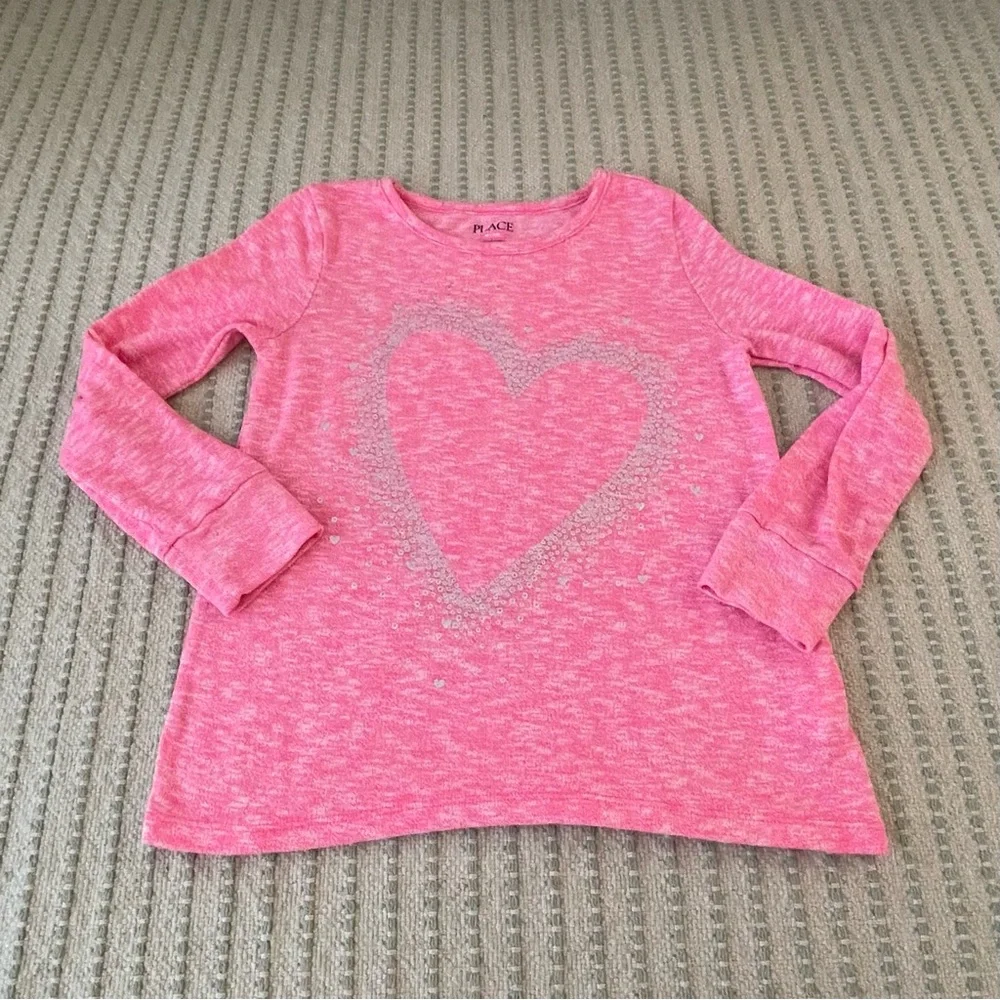 The Children's Place Pink Long Sleeve Heart Tee - Size: Medium 7 - 8